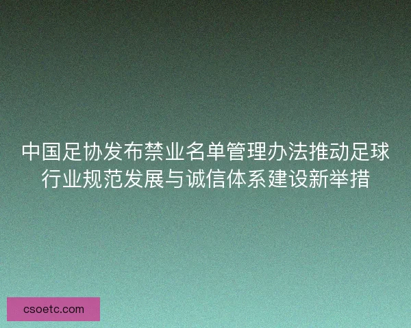 中国足协发布禁业名单管理办法推动足球行业规范发展与诚信体系建设新举措